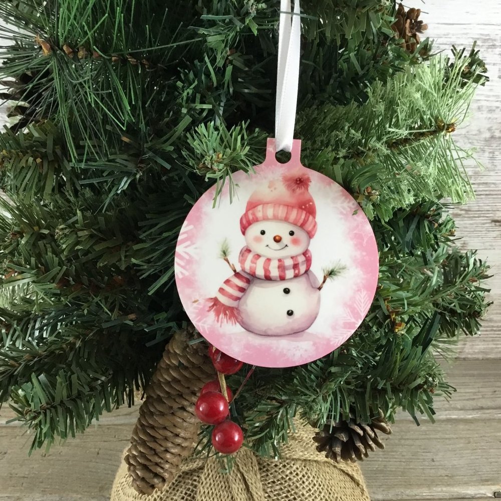 Pretty in Pink Snowman Christmas Ornament